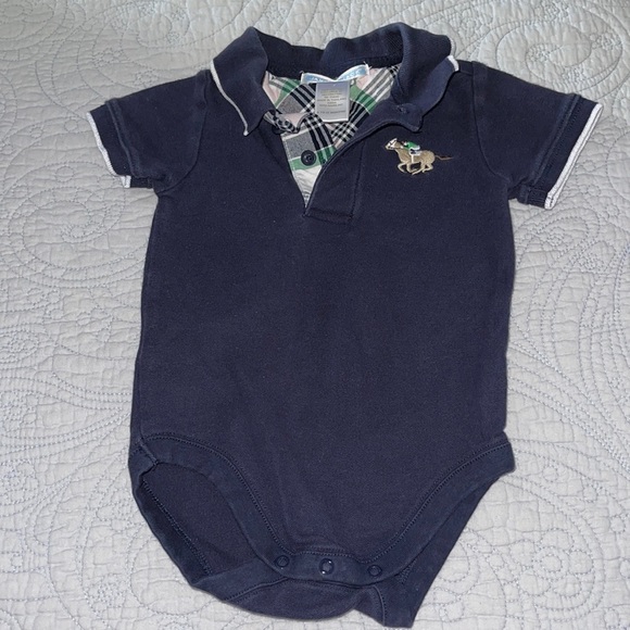 Janie and Jack navy one Piece Polo collard with plaid placket  6-12 months - Picture 1 of 7